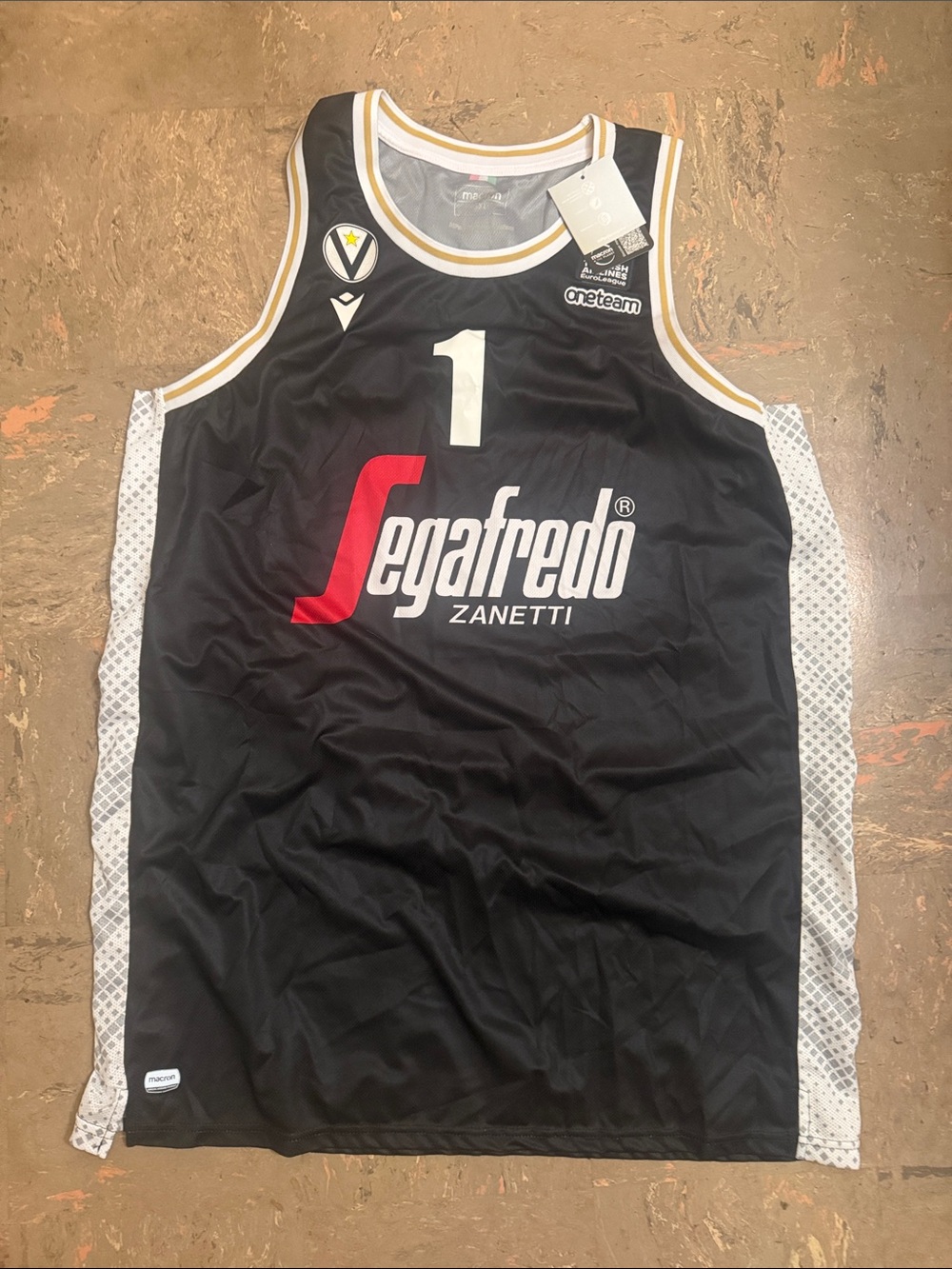 Segafredo Zanetti Men's Black Basketball Jersey - Number 1